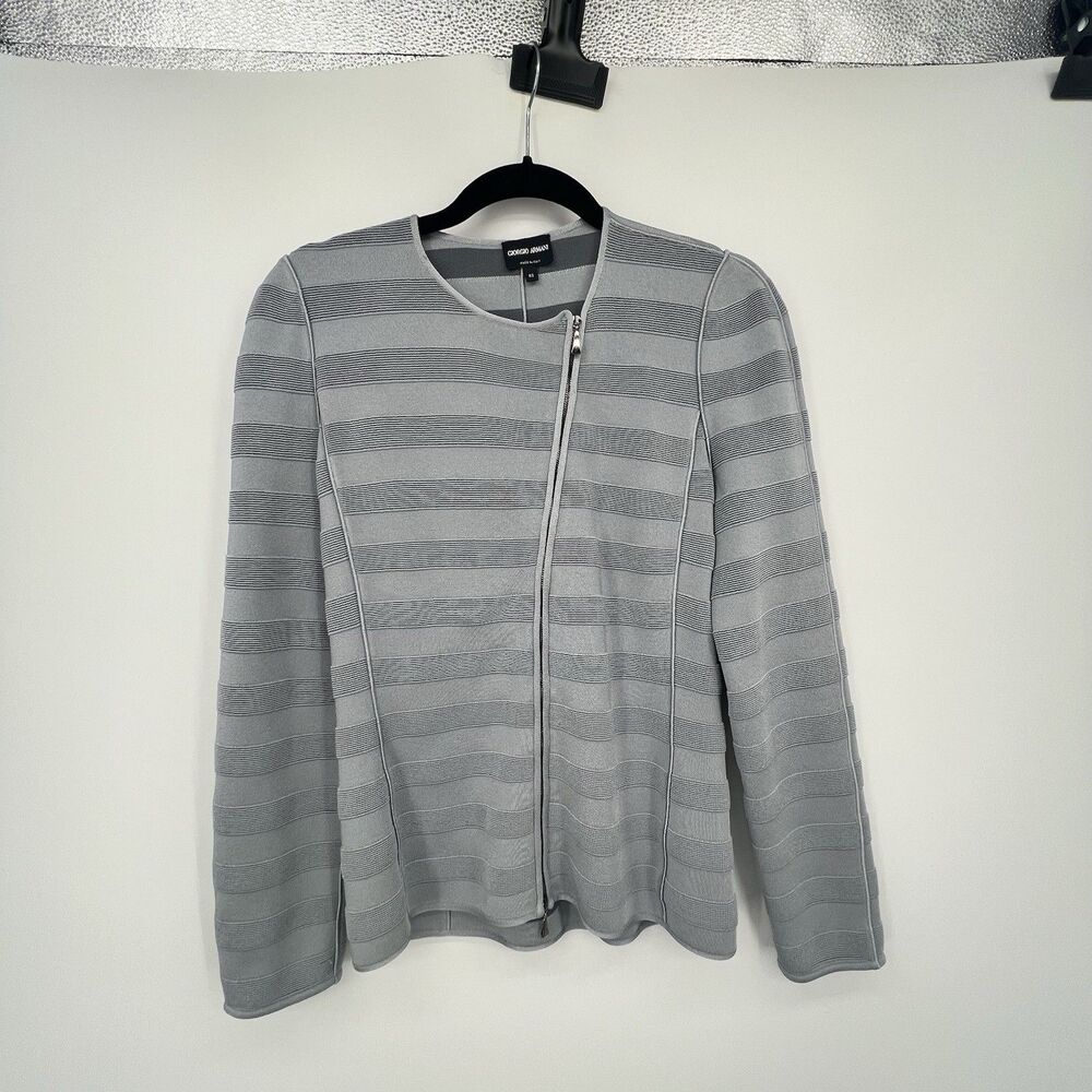 Giorgio Armani Jacket Womens Size IT 42 US 6 Ribbed Knit Zip Front Gray Stretchy
